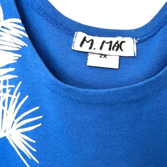 M. MAC Blue Palm Leaf Midi Dress Womens 2X Short Sleeve Cotton USA NWOT - Picture 5 of 6
